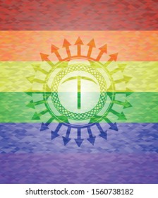 pickaxe icon inside lgbt colors emblem 