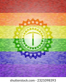 pickaxe icon inside lgbt colors emblem. 