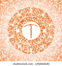 pickaxe icon inside orange mosaic emblem