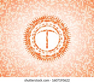 pickaxe icon inside orange mosaic emblem