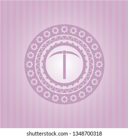 pickaxe icon inside pink emblem. Vintage.
