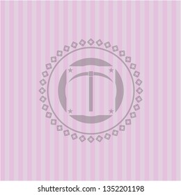 pickaxe icon inside pink emblem. Retro