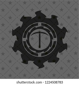 pickaxe icon inside realistic dark emblem