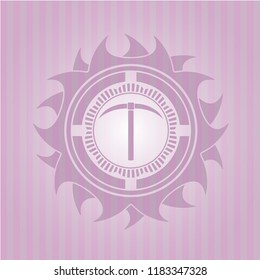 pickaxe icon inside realistic pink emblem