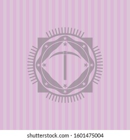 pickaxe icon inside realistic pink emblem