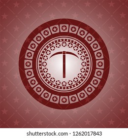 pickaxe icon inside realistic red emblem