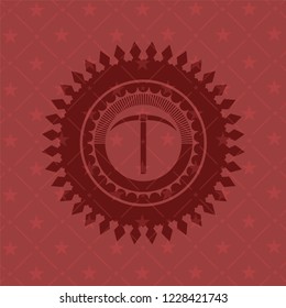 pickaxe icon inside red emblem. Vintage.