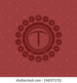 pickaxe icon inside red emblem. Vintage.