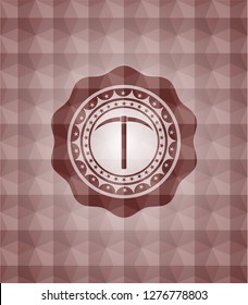 pickaxe icon inside red seamless badge with geometric background.