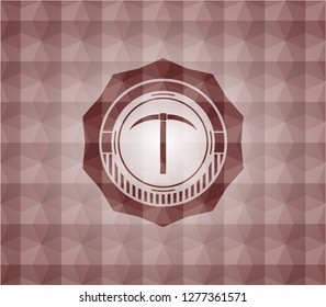 pickaxe icon inside red seamless badge with geometric background.