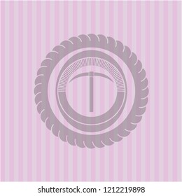 pickaxe icon inside retro pink emblem
