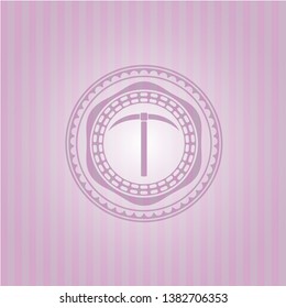 pickaxe icon inside retro pink emblem