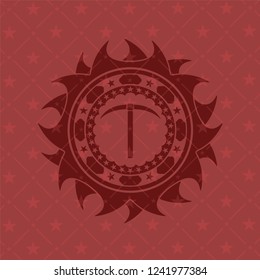 pickaxe icon inside retro style red emblem