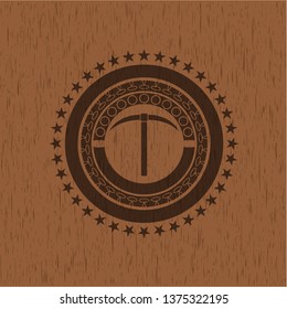pickaxe icon inside retro style wooden emblem
