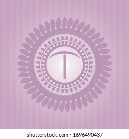 pickaxe icon inside retro style pink emblem