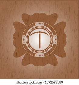 pickaxe icon inside retro wooden emblem