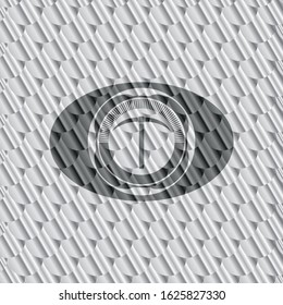 pickaxe icon inside silver color emblem. Scales pattern. Vector Illustration. Detailed.