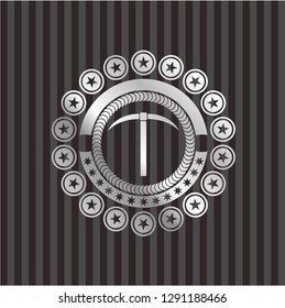 pickaxe icon inside silver emblem