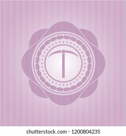 pickaxe icon inside vintage pink emblem