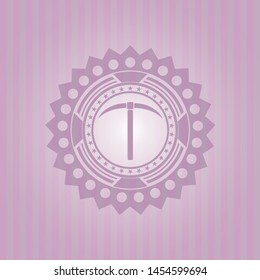 pickaxe icon inside vintage pink emblem