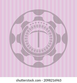 pickaxe icon inside vintage pink emblem. Flat design. 