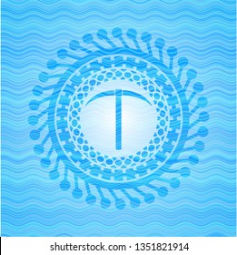 pickaxe icon inside water representation style emblem.