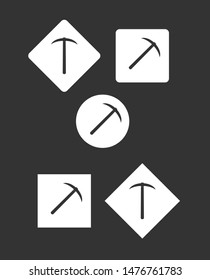 Pickaxe icon on white circle and square, simple flat design