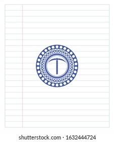 pickaxe icon pen draw. Blue ink. Vector Illustration. Detailed.