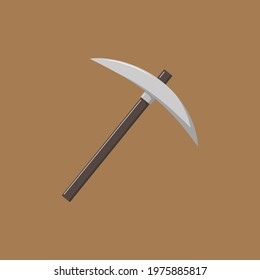 Pickaxe icon sign isolated on brown background vector illustration. Cute cartoon style.