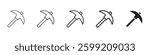 Pickaxe icons in black outline, solid and colored style