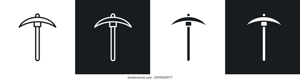 Pickaxe icons in flat and linear vector illustration on white background.