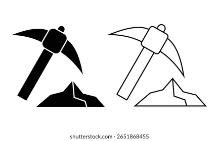 Pickaxe icons vector design. Silhouette of Pickaxe vector symbol for web, app, logo, UI, UX design. Digging, Mining icon Vector illustration.