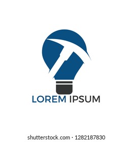 Pickaxe and Light bulb mining logo design. Mining industry logo design template.