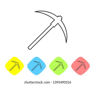 Pickaxe line icon on white background. Blockchain technology, cryptocurrency mining, bitcoin, digital money market, cryptocoin wallet. Set icon in color rhombus buttons. Vector Illustration