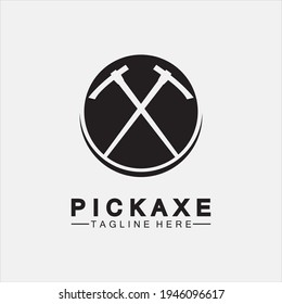 Pickaxe Logo Vector icon symbol illustration Design template, Mining Concept With Silhouette,Mining Logo, Pickaxe Logo