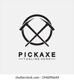 Pickaxe Logo Vector icon symbol illustration Design template, Mining Concept With Silhouette,Mining Logo, Pickaxe Logo