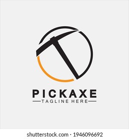 Pickaxe Logo Vector icon symbol illustration Design template, Mining Concept With Silhouette,Mining Logo, Pickaxe Logo