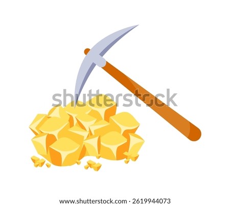 Pickaxe mining gold, precious metal extraction concept