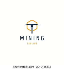 Pickaxe mining logo icon design template flat vector illustration