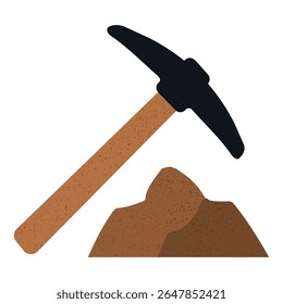 Pickaxe descansa ao lado de terreno rochoso durante uma atividade de mineração de minerais preciosos