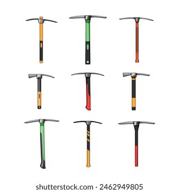 pickaxe set cartoon. miner tool, shovel pickax, pickaxe rock pickaxe sign. isolated symbol vector illustration