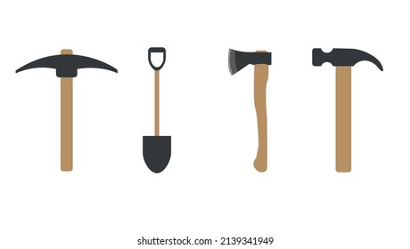 pickaxe, shovel, axe and hummer vector for our projects and education