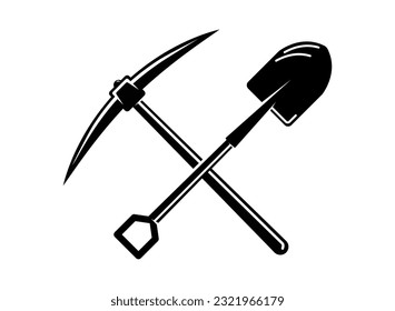 pickaxe and shovel silhouette vector and illustration