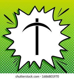 Pickaxe sign. Black Icon on white popart Splash at green background with white spots. Illustration.