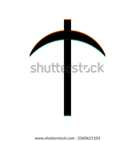 Pickaxe sign. Black Icon with vertical effect of color edge aberration at white background. Illustration.