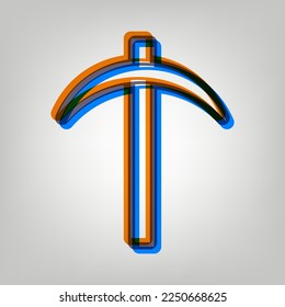 Pickaxe sign. Stroked Icon in orange, azure and old lavender Colors at gray Background. Illustration.