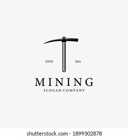 Pickaxe Simple Logo Vector Design Illustration Vintage, Mining Concept With Silhouette