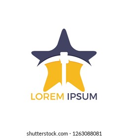 Pickaxe and star mining logo design. Mining industry logo design template.