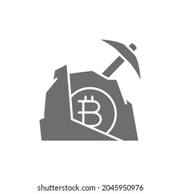 Pickaxe mit Steinbitzen, Blockchain, kryptowährendes graues Symbol.