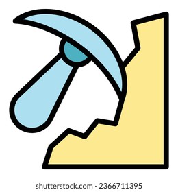 Vector de contorno de icono de piedra de Pickaxe. Mina de oro. Color plano del minador del carro